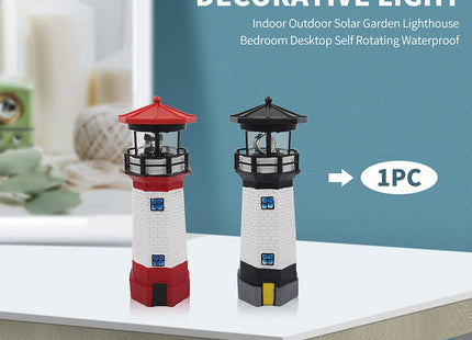 Trivolein LED Solar Powered Lighthouse, Indoor Outdoor Lighthouse with Rotating Beacon LED Lights, Courtyard Waterproof Landscape Lights for Garden Patio Landscape Outside Yard Gifts Black
