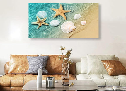Beach Canvas Wall Art Bedroom Wall Decor Living Room,Ocean Wall Art Office Kitchen Paintings Artwork Modern Starfish Shell Sea Wave Pictures Art Prints Waterproof Ready to Hang-20x40inch