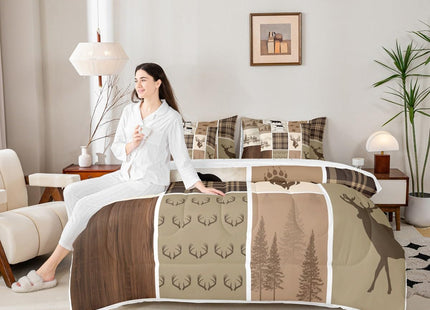 Feelyou Rustic Cabin Deer Comforter Set Queen Size Soft 7 Pieces Hunting