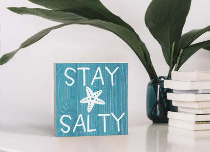 WRSUNT Beach Decorations for Home, Starfish and Summer Decor, Beach Theme House Room Bedroom Bathroom, Sign for Classroom, Stay Salty 5 X 5 Inches