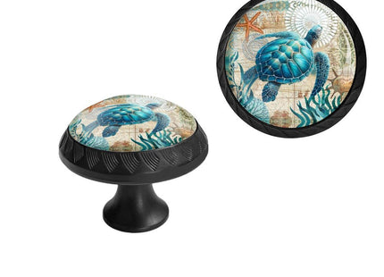 Elohiym 6 Pack Drawer Pulls Knobs, Blue Sea Turtle Nautical Map Cabinet Knobs Crystal Glass Dresser Knobs for Kitchen Bathroom Hardware