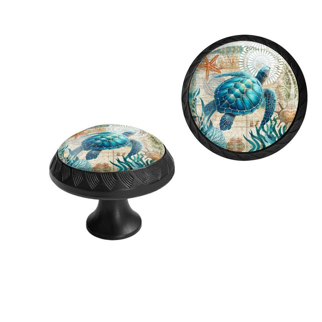 Elohiym 6 Pack Drawer Pulls Knobs, Blue Sea Turtle Nautical Map Cabinet Knobs Crystal Glass Dresser Knobs for Kitchen Bathroom Hardware