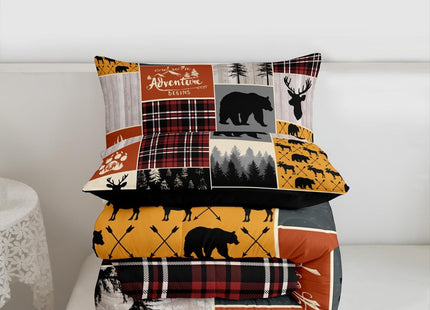 Rustic Farmhouse Twin Comforter Set, Retro Cabin Lodge Bedding Woodland
