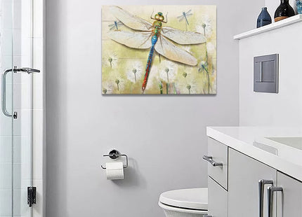 dollffey Dragonfly Wall Art Dragonfly Dandelion Pictures Wall Decor Canvas Prints Framed Modern Painting Artwork Dragonfly Gifts for Girl Women Bathroom Bedroom Kitchen Dining Room Office 16"x12"