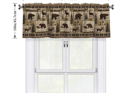 Giwawa Forest Bear Deer Kitchen Curtain Valance 1 Panel Woodland Wildlife Short Topper Window Treatment Valances for Bedroom Bathroom, 54" x 18"