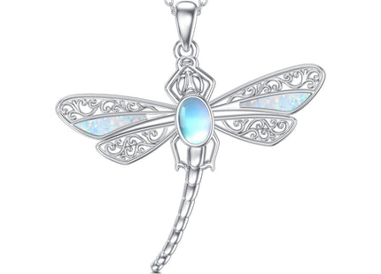 SIMONLY Dragonfly Necklace with Opal & Moonstone 925 Sterling Silver Dragonfly Pendant Jewelry Christmas Birthday Gifts for Women Mom Wife Her