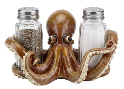 Comfy Hour 6.1 Inch Octopus Salt and Pepper Holder, Coastal Set of 2