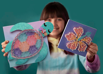 Craft-Tastic — String Art Sea Turtle for 2 Fun Craft Projects — Sea Turtle and Hibiscus Flower — Ages 10+