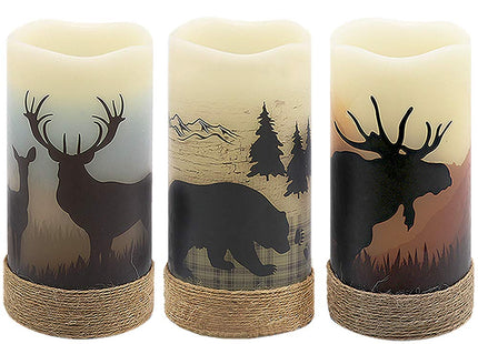 GenSwin Flameless Led Candles with Hemp Rope & Timer Deer Moose Bear