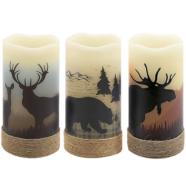 GenSwin Flameless Led Candles with Hemp Rope & Timer Deer Moose Bear