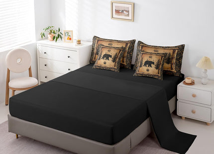 Feelyou Kids Rustic Bear 7 Piece Bedding Set Twin Size Farmhouse Forest Animal Black Bear Comforter Set with Sheets Boys Girls Hunting Country Brown Bed in a Bag