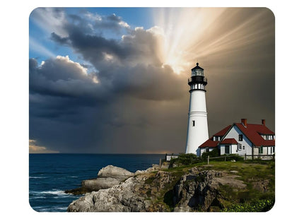 Nicokee Gaming Mouse Pad Portland Head Lighthouse Maine Sun Rays Non-Slip Rubber Mouse Pad for Computers, Laptop, Office, Home Rectangle Personalized Mousepad 9.5 Inch x 7.9 Inch