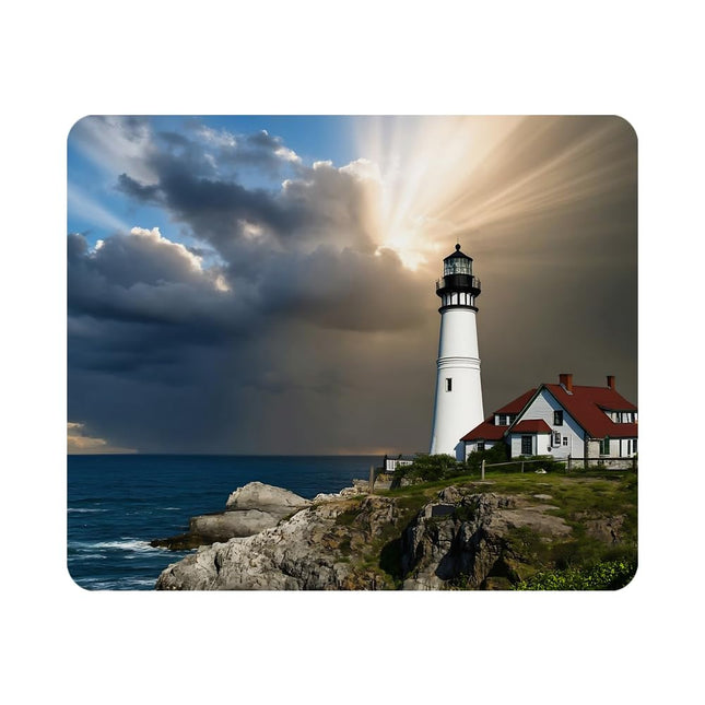 Nicokee Gaming Mouse Pad Portland Head Lighthouse Maine Sun Rays Non-Slip Rubber Mouse Pad for Computers, Laptop, Office, Home Rectangle Personalized Mousepad 9.5 Inch x 7.9 Inch