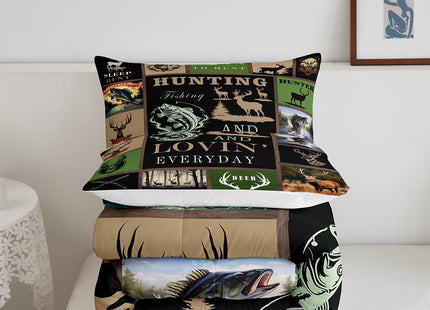 Feelyou Big Pike Fish Bedding Set Toddler Size Deer Comforter Set for Kids Boys Girls Fish and Hunt Duvet Set Antlers Fish Fishing Rod Inner Fill Comforter 1 Comforter Set with 1 Pillowcase
