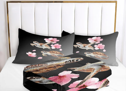 CCoutueChen Gray Comforter Set Full Size Ocean Sea Turtle Bedding Set Ombre Grey Pink Cherry Blsosom Bedding for All Season Ultra Soft Lightweight Comforter with 2 Pillowcases