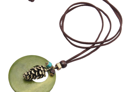 GelConnie Wood Pendant Necklace Bohemian Necklaces Pinecone Vintage Long Necklace Chunky Boho Necklaces for Women