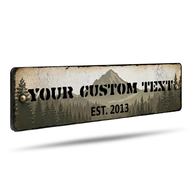 Custom Mountain Forest Wood Sign, Personalized Rustic Wall Plaque with Name and Year, Vintage Cabin Lodge Decor, 21x4 Inch Wooden Wall Art for Home, Cabin, Office, Hallway, Coffee Corner, Man Cave