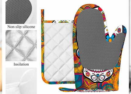 Mxocom Lighthouse at Night Heat-Resistant Oven Mitts and Pot Holder Moon and Stars in The Evening Sky Kitchen Non-Slip Cooking Microwave Gloves for Cooking Baking Grilling