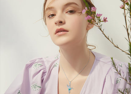 BETHZA Hummingbird Necklace 925 Sterling Silver Real Turquoise Gemstone Hummingbird Pendant Animal Jewelry Gifts for Women