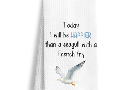 HSIASHENG Funny Beach Seagull Kitchen Towels, Coastal Seagull Dish Tea Towels, Nautical Beachy Sea Mew Decorative Hand Towel for Bathroom Kitchen, Ocean Bathroom Decor, 16x24 Inch