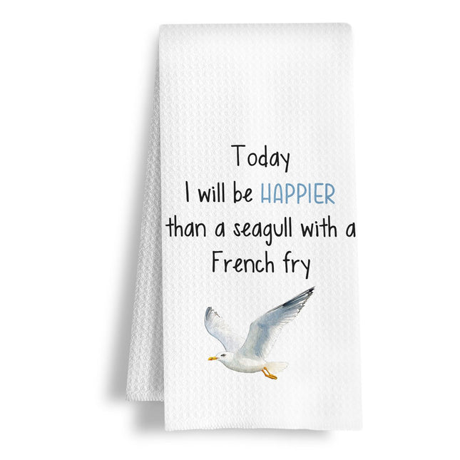 HSIASHENG Funny Beach Seagull Kitchen Towels, Coastal Seagull Dish Tea Towels, Nautical Beachy Sea Mew Decorative Hand Towel for Bathroom Kitchen, Ocean Bathroom Decor, 16x24 Inch