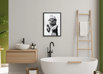 kilamino Wood Framed Funny Otter Bathroom Wall Art 12x16 in