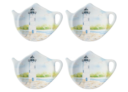 Supreme Housewares Lighthouse Tea Bag Holders, Teapot Shaped Tea Bag Coasters Spoon Rests Saucer Seasoning Dish Set, Multicolor, 4 x 3 Inch, Set of 4