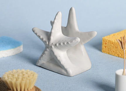 Bicuzat Ceramic White Starfish Sponge Holder for Kitchen Sink, Compact Sink Caddy Organizer, Scouring Pad and Dish Sponge Holder