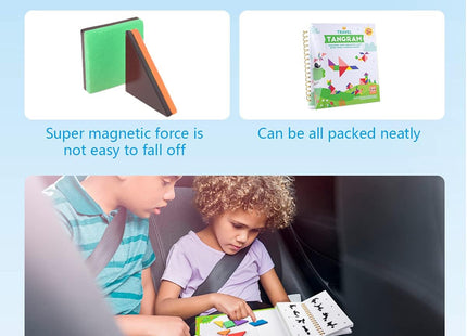 Vanmor Magnetic Tangram Puzzle for Kids – Montessori Quiet Travel Game with 368-Challenge IQ Book, Educational Magnetic Puzzle Toy for Airplanes, Car Rides, and Road Trips (Ages 4–8)