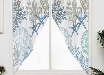 TweetyBed Swag Curtain Valances Nautical Coastal Ocean Coral Swag Kitchen Curtains Valances for Windows Starfish Beach Blue Teal Window Curtain Tiers for Kitchen Bedroom Living Room 56" W x 36" L