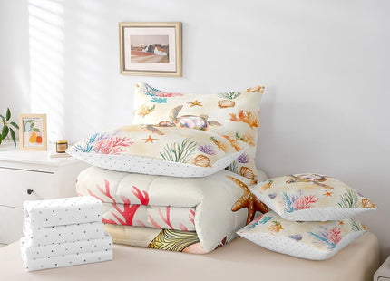 Erosebridal Sea Turtle Comforter Set with Sheets, Ocean Life Bed in A Bag for Bedroom Decor, Sea Animal 7 Pieces Bedding Set
