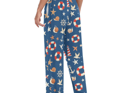 Nautical Blue Anchor Pajama Pants Nautical Lifebuoy Starfish Men's Pajama Bottoms Lounge Sleepwear PJs Sleep Pants M