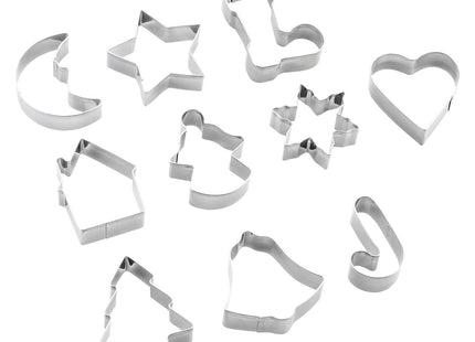 Christmas Cookie Cutters Set - Holiday Mini Cookie Cutter set of 10, Include: Gingerbread House, Snowflake, Christmas Tree, Gingerbread girl, Heart, Star, Moon, Christmas Crutch, Bell, Boot
