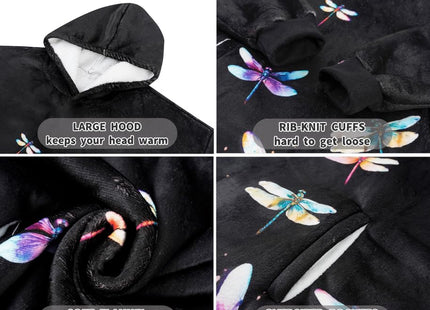 Huglanket Dragonfly Gifts for Women, Wearable Flannel Dragonfly Blanket Hoodie, Super Soft Warm Cozy with Giant Pocket - One Size Fits Most