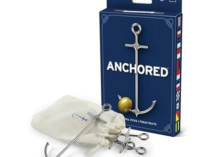 Genuine Fred ANCHORED Cocktail Picks Set of 6 Reusable steel picks for garnishes Muslin bag for easy storage Nautical design