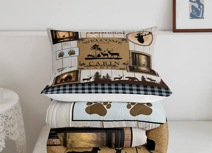 Rustic Cabin Bedding Sets Twin,Woodland Wildlife Bear Moose Deer Comforter Set for Men Boys Adults,Farmhouse Country Western Wooden Quilt,Patchwork Blue Brown Buffalo Plaid Duvet Insert,Microfibre