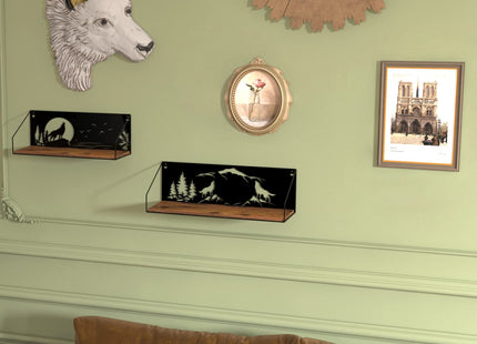 Giftgarden Floating Shelves for Wall with Unique Howling Wolves Cutout, Rustic Wolf Decor Wood Iron Hanging Shelf Decoration for Bedroom Bathroom Storage Cabin Lodge, Black