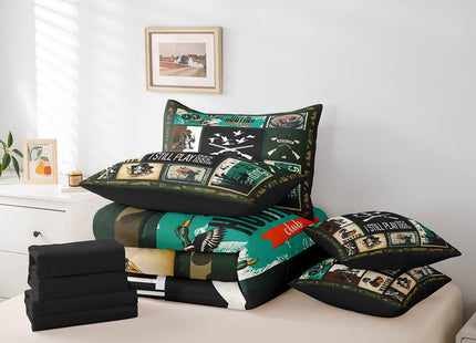 7 Piece Duck Hunting Bed in a Bag King - Rustic Farmhouse Bedding Set with Comforter, Fishing Theme Cushion Covers