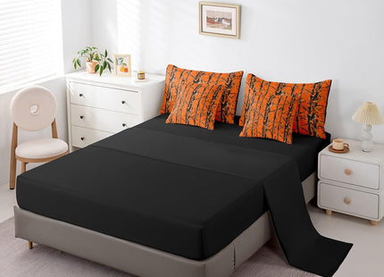Erosebridal Orange Camo Queen Comforter Set with Sheets 7 Piece Forest Camouflage Bedding Set Rustic Farmhouse Cabin Bed in A Bag for Kids Adults Men,Country Woodland Hunting Theme Bed Set
