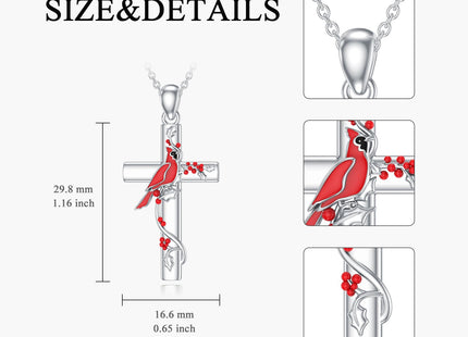 MISTBEE Red Cardinal Necklace S925 Sterling Silver Cross Necklace Cardinal Pendant Bird Jewelry for Women