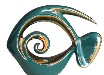 Green Gold Ceramic Fish Figurines - Coastal Home Decor, Modern Ocean Centerpieces for Living Room, Dining Area, Bathroom, Office, Coffee Table, Beach House, Nautical, Seaside, Entrance, Shelf Display