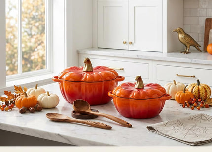 QuliMetal Pumpkin Dutch Oven Set of 2, 4QT and 2QT Pumpkin Pots for Cooking