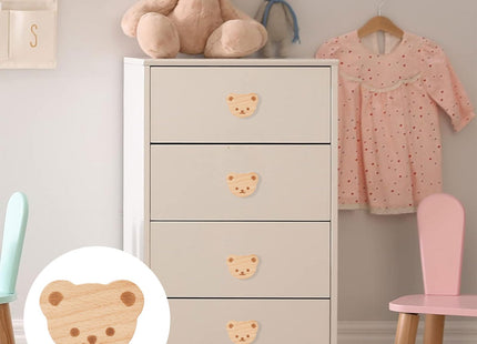 MOROBOR 6PCS Bear Shaped Wooden Knobs Single Hole Beech Wood Handles Polished Wood Cupboard Cabinet Handles Knobs for Chest of Drawers with Screws& Expansion Tube