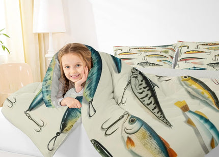 Erosebridal Fishing Queen Comforter Set for Boys, Hunting and Fishing Bedding Set Big Bass Pike Fish Comforter, Ocean Life Quilt with 2 Pillowcases for Rustic Farmhouse Lake House Decor