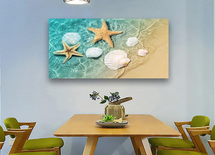 Beach Canvas Wall Art Bedroom Wall Decor Living Room,Ocean Wall Art Office Kitchen Paintings Artwork Modern Starfish Shell Sea Wave Pictures Art Prints Waterproof Ready to Hang-20x40inch