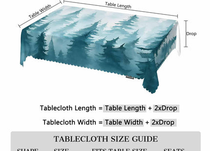 Beabes Foggy Forest Rectangle Tablecloth 52x70 Inch Pine Tree Forest Blue Dining Table Cloth Table Cover for Home Kitchen Restaurant Party Buffet Picnic, 4-6 Seats