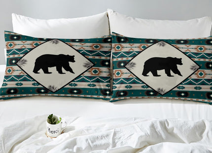 Wild Bear Bedding Set King Size for Bedroom Decorative,Geometric Flower Stripes Leaves Plant Boho Style Duvet Cover,Wildlife Animal Silhouette Bedding Quilt Cover with 2 Pillow Cases(Not Comforter)
