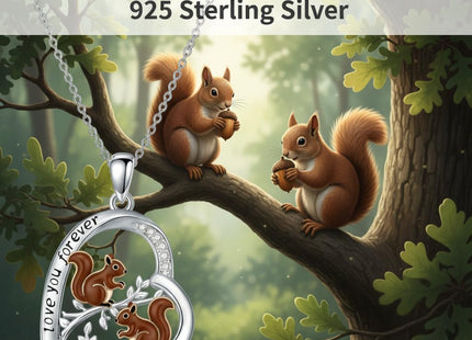 PROESS Mother Daughter Squirrel Necklace 925 Sterling Silver Squirrel Pendant Necklace Cute Animal Jewelry Gifts for Women
