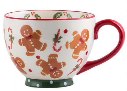 Kyuei Christmas Ceramics Mug Gingerbread Pattern 15 OZ Cute Christmas Coffee Cup for Women Men Kids with Gift Box
