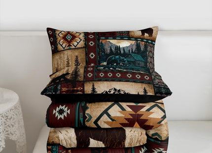 Feelyou Bear Kids Comforter Set Toddler Size Rustic Cabin Country Bedding Set Southwestern Exotic Duvet Quilt for Kids Boys Girls Bedroom Decor Microfiber Ultra Soft Breathable